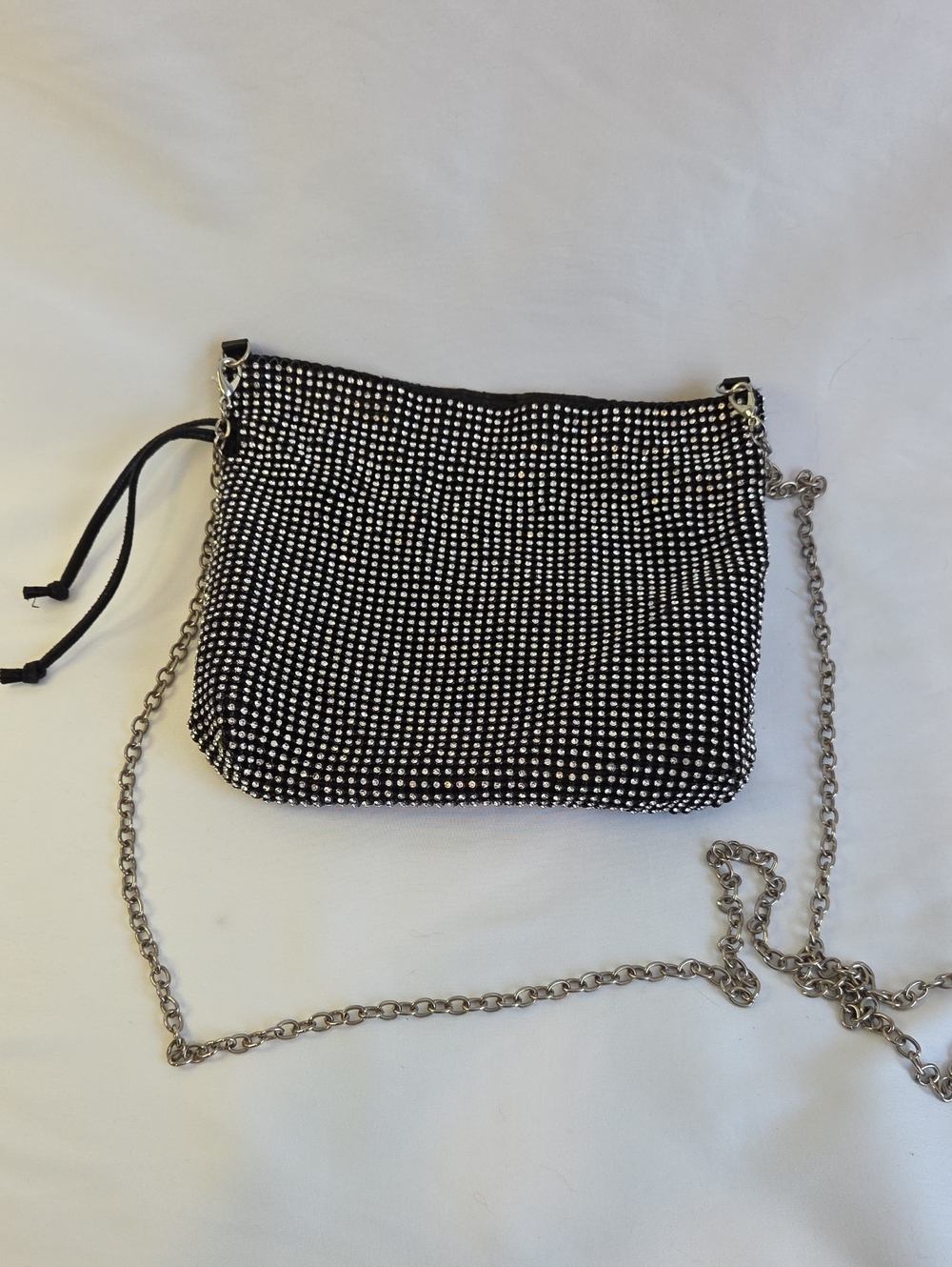Olivia Miller Black Rhinestone Mesh Crossbody with Silver Chain